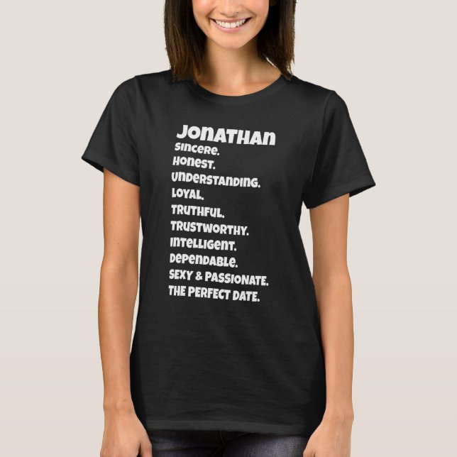 T-shirt Qualités de rendez-vous parfaites Jonathan   Citat (Devant)