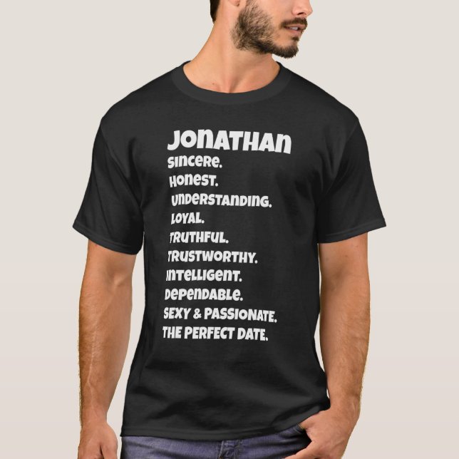 T-shirt Qualités de rendez-vous parfaites Jonathan   Citat (Devant)
