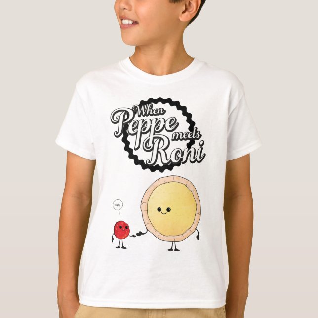T-shirt Quand Peppe rencontre Roni - Funny Pepperoni Pizza (Devant)
