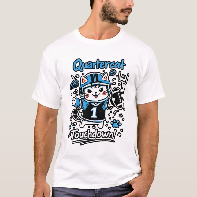 T-shirt Quarterback Cat Illustration – Cute Football Cat D (Devant)
