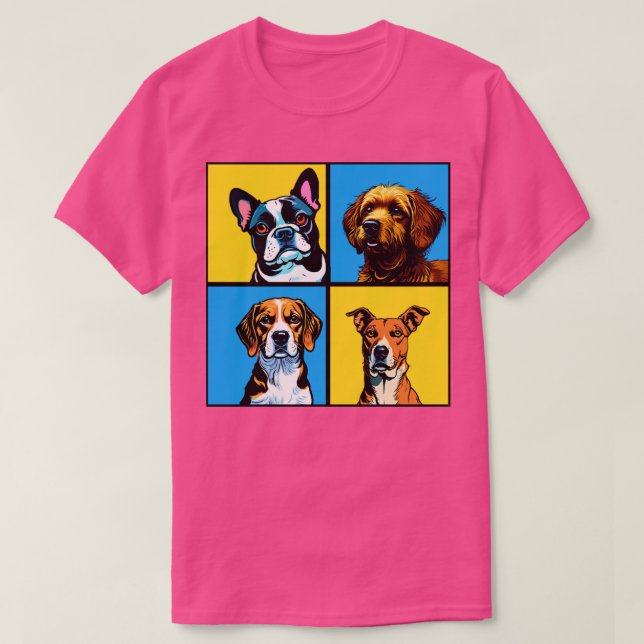 T-shirt Quatre chiens encadrés sur arrière - plan jaune (Design devant)