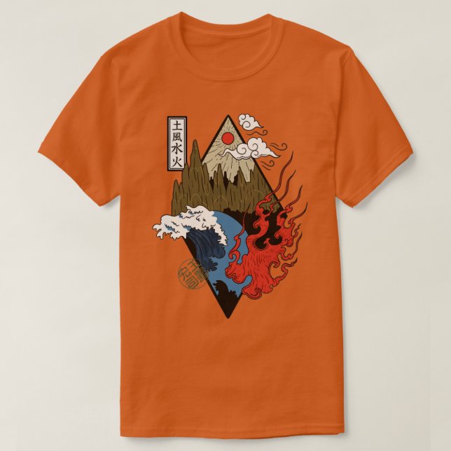 T-shirt Quatre éléments japonais Feu d'eau (Design devant)