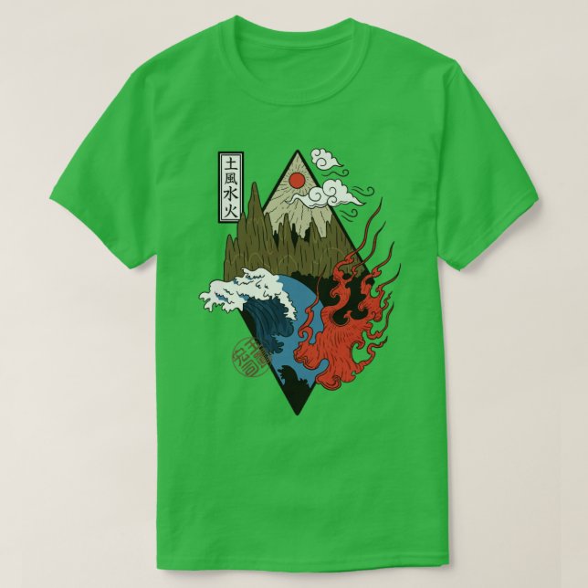 T-shirt Quatre éléments japonais Feu d'eau (Design devant)