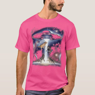 T-shirt Quatre Loup Avec Ufo Funny Wolves Ufos Alien Wolf