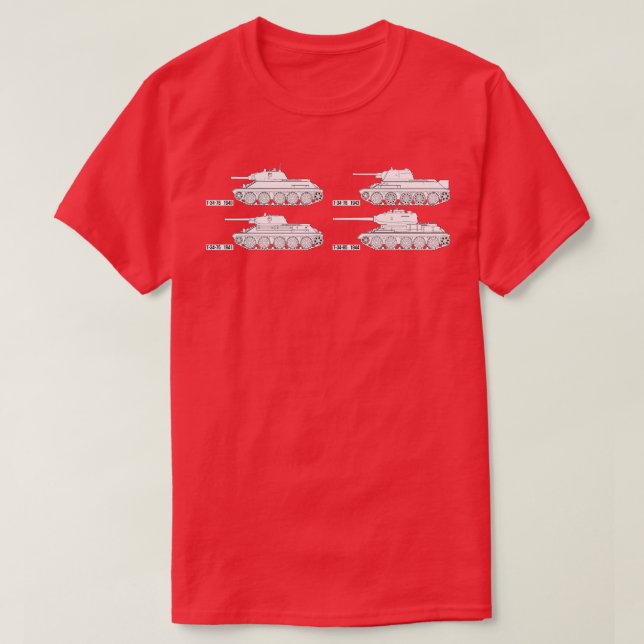 T-shirt Quatre modifications de la citerne URSS T34 (Design devant)