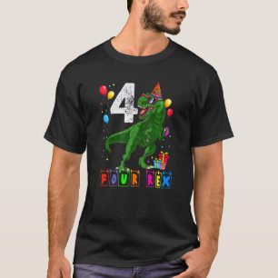 T-shirt Quatre Rex 4e Anniversaire Quatrième Dinosaure 4 A
