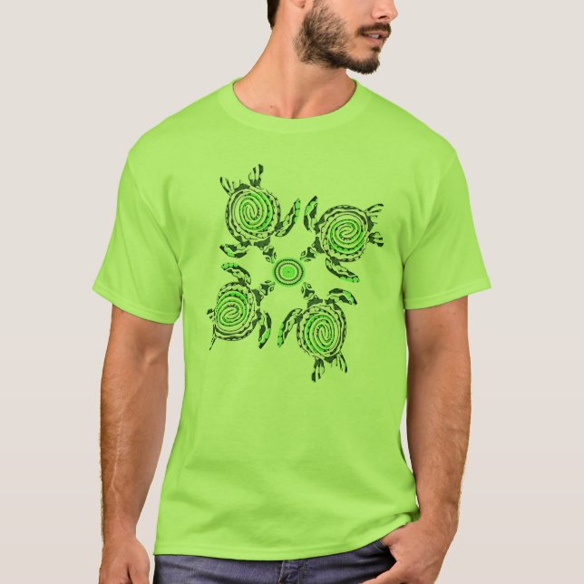 T-shirt Quatre Tortues Vertes Dot Art, (Devant)