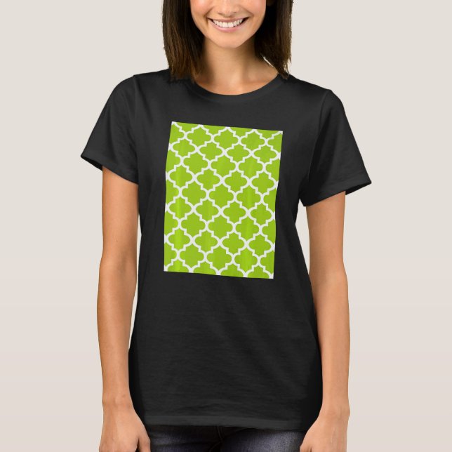 T-shirt Quatrefoil Pattern In White Outline On Lime Green (Devant)