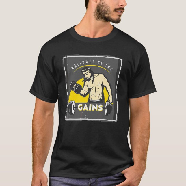 T-shirt Que Tes Gains Soient Sanctifiés Muscle Jésus Halté (Devant)