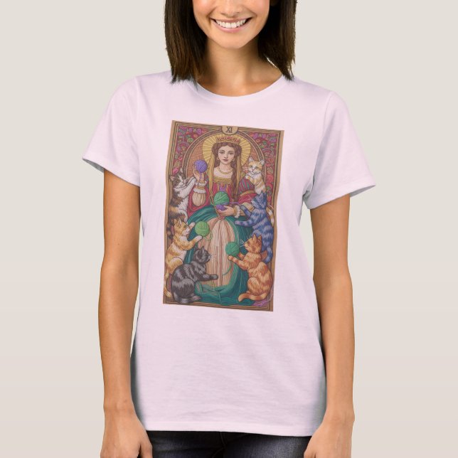 T-shirt Queen Of Cats Tarot Card Shirt, Yarn Art Design (Devant)