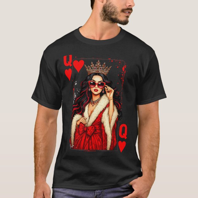 T-shirt Queen Of Heart Playing Card Love Valentine Outfit  (Devant)