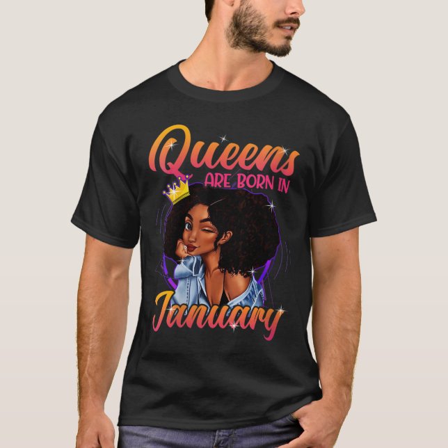 T-shirt Queens Born Janvier Chemise Black Girl Anniversair (Devant)