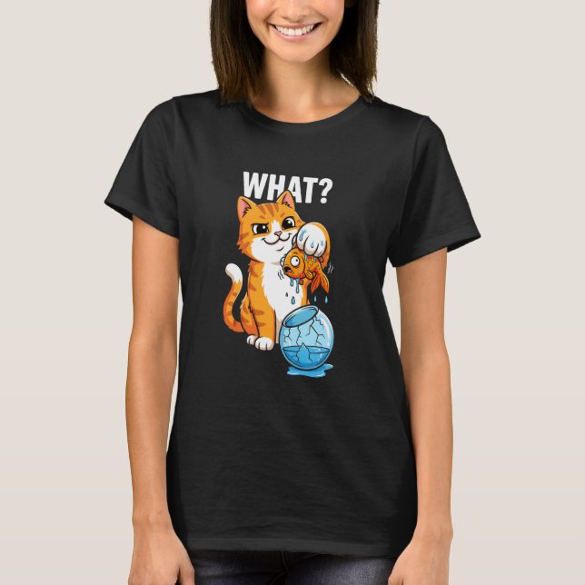 T-shirt Quel chat avec poisson rouge drôle smug mème (Devant)