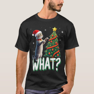 T-shirt Quel chat drôle pousse l'arbre de Noël sur le chat