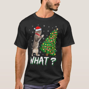T-shirt Quel chat drôle pousse l'arbre de Noël sur le chat