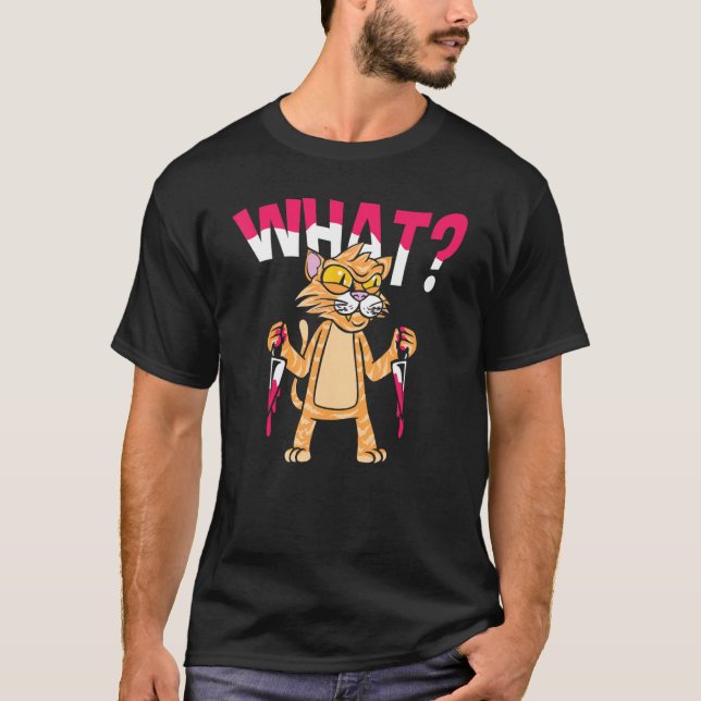 T-shirt Quel chat meurtrier avec couteau (Devant)
