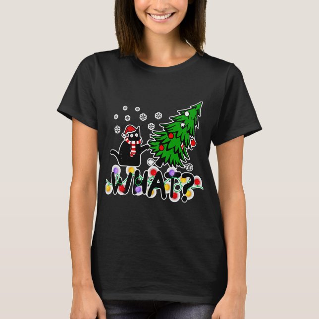 T-shirt Quel chat noir Poussant Pine Tree Chat (Devant)