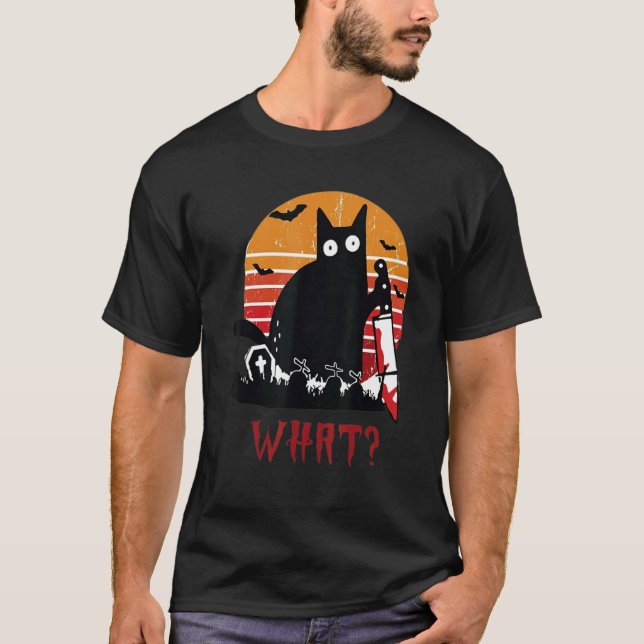 T-shirt Quel chat noir tenant un couteau Cat Tee (Devant)