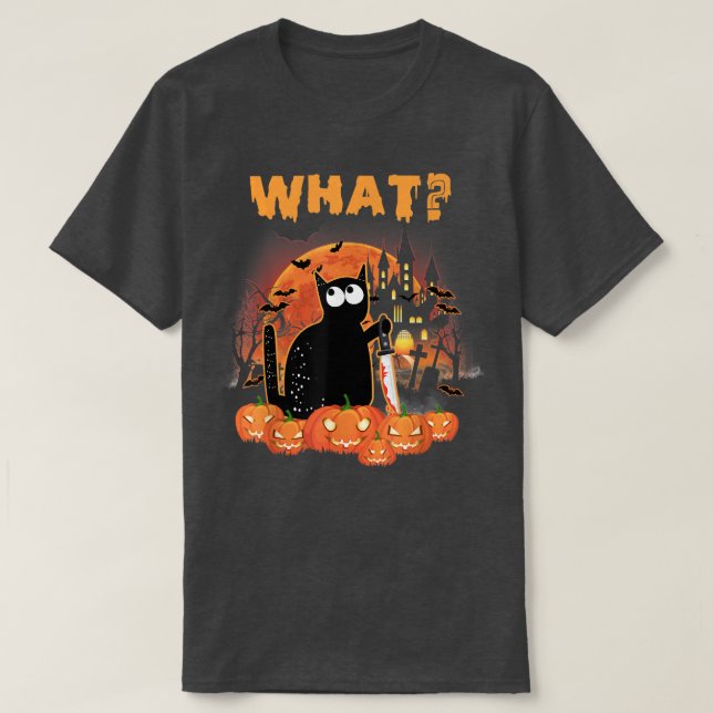 T-shirt Quel Humour Meurtre Chat Noir, Chat Kitten Hallowe (Design devant)
