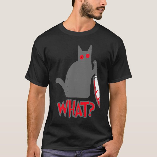 T-shirt QUEL Psycho Chat Meurtrier Chat avec Couteau (Devant)