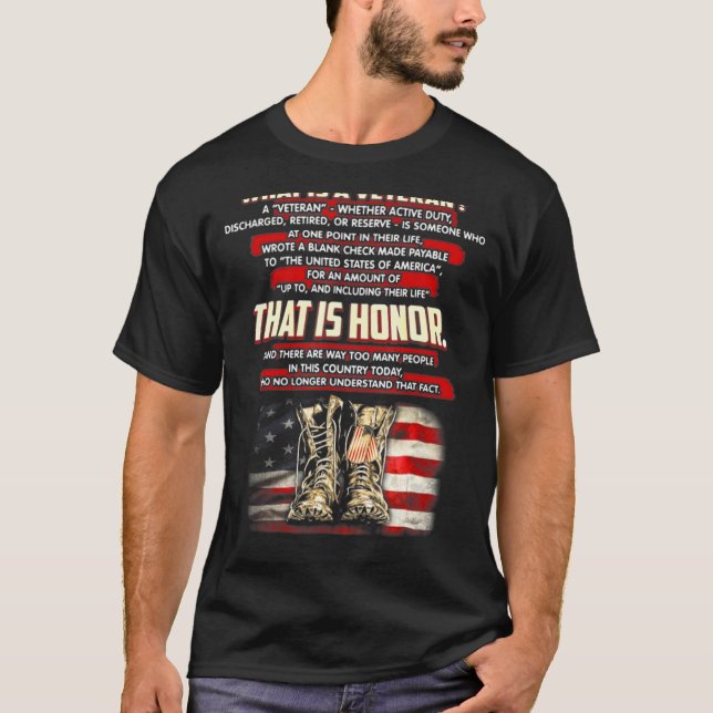 T-shirt Qu'est-ce que l'ancien combattant un vétéran, que  (Devant)