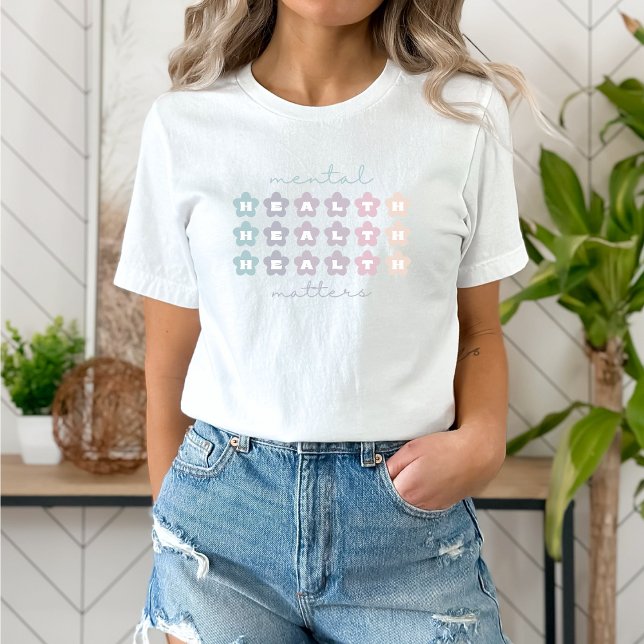 T-shirt Questions de santé mentale | Fleurs rétro Gris fra (Mental Health Matters shirt | Retro Flowers French Gray | Aesthetic t-shirt)