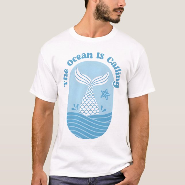 T-shirt Queue De Sirène L'Océan Appelle Citation (Devant)