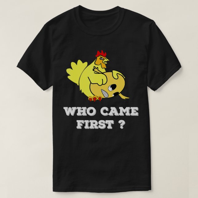 T-shirt Qui est arrivé premier poulet ou oeuf Drôle Hommes (Design devant)