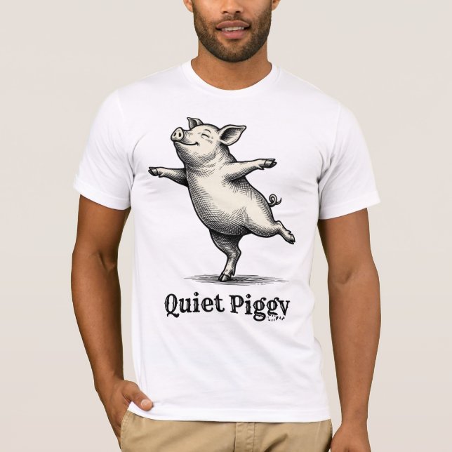 T-shirt Quiet Piggy Vintage Woodcut Dancing Pig (Devant)
