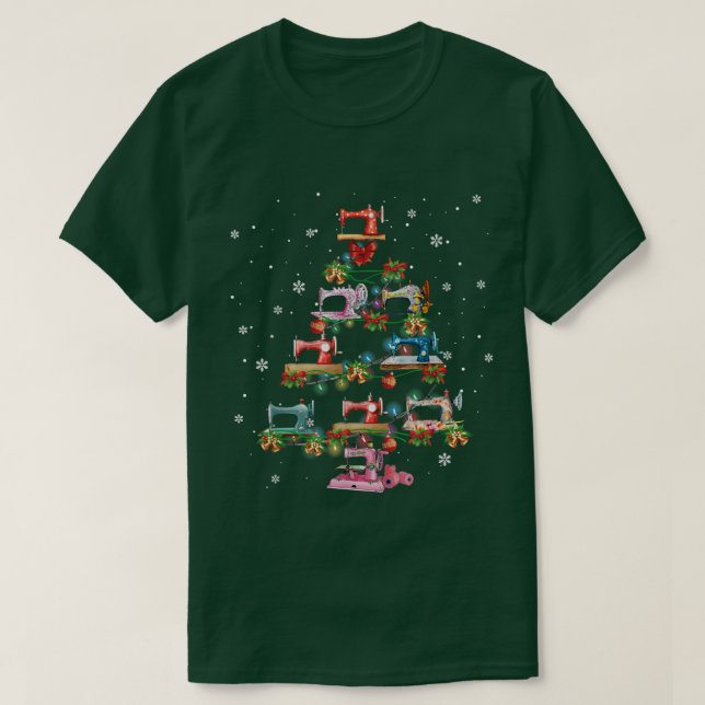 T-shirt Quilting Sewing Machine Christmas Tree Xmas Lights (Design devant)