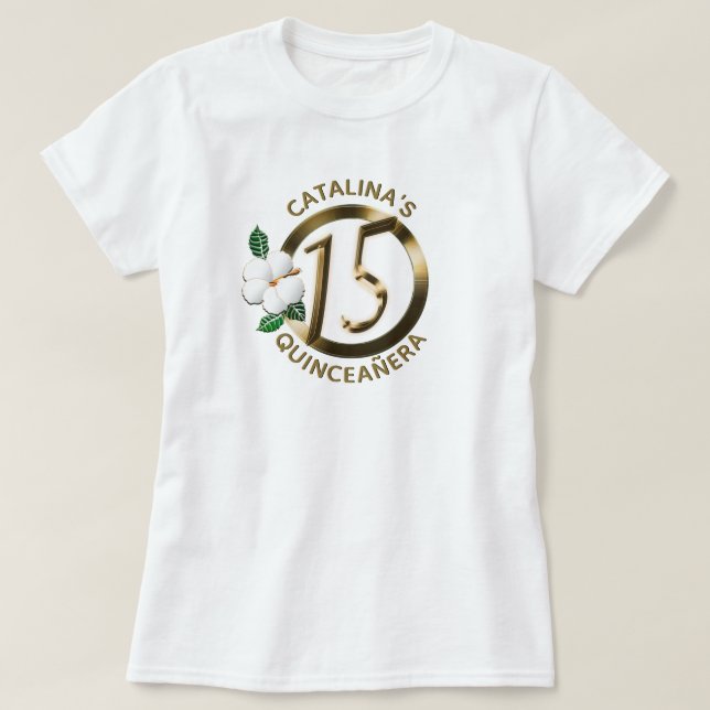 T-shirt Quinceanera 15 Anniversaire Or Faux métal floral (Design devant)