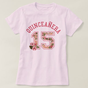 T-shirt Quinceanera 15 floraux roses sportifs