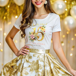 T-shirt Quinceanera 15e fête d'anniversaire Floral
