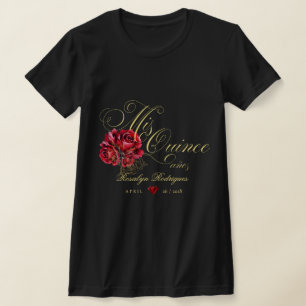 T-shirt Quinceanera rouge noir 15e fête d'anniversaire