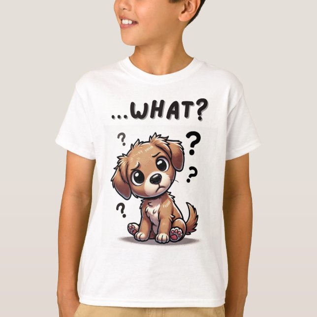 T-shirt "...quoi ?" Adorable Confused Cartoon Puppy (Devant)