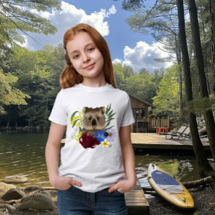 T-shirt Quokka Heureux Australie Floral Bleu