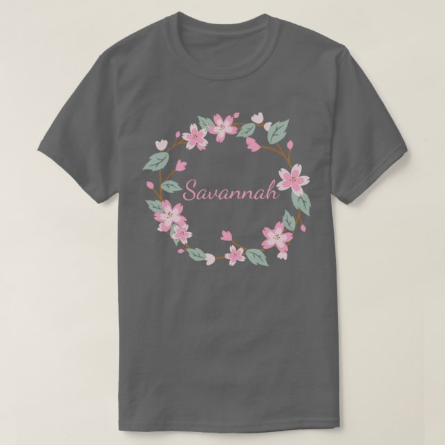 T-shirt quotSavannahquot Nom dans Bague de Fleur de Couleu (Design devant)