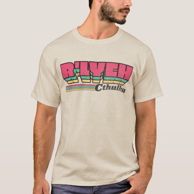 T-shirt R. lyeh Étiquette rétro Cthulhu (Devant)