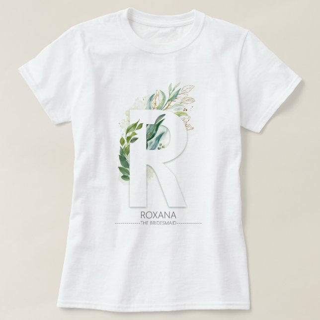 T-shirt R Monogramme Gold Greenergie Feuilles Élégant (Design devant)