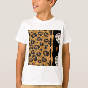 T-shirt RAB Rockabilly Gold Leopard Print Sugar Skulls