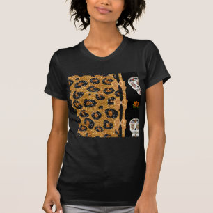 T-shirt RAB Rockabilly Gold Leopard Print Sugar Skulls
