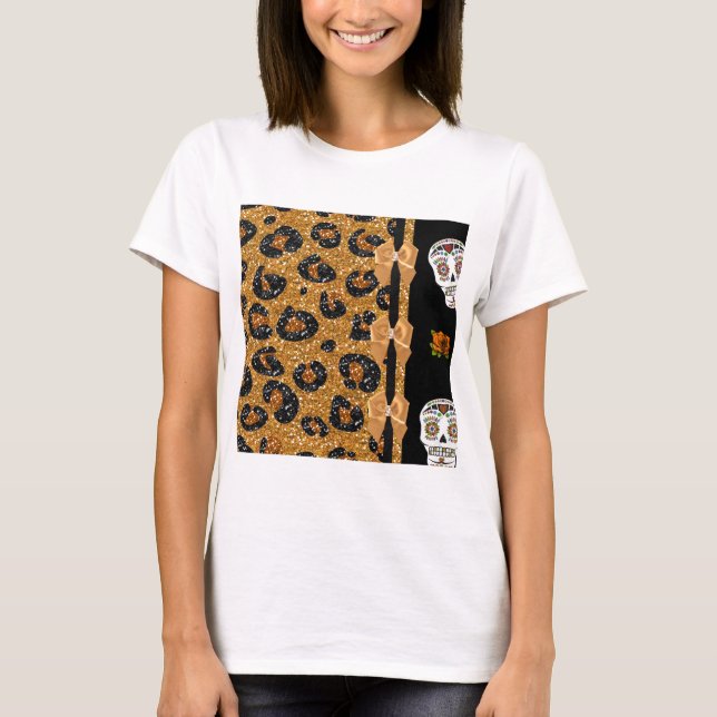 T-shirt RAB Rockabilly Or Imprimé Léopard Crânes de Sucre (Devant)