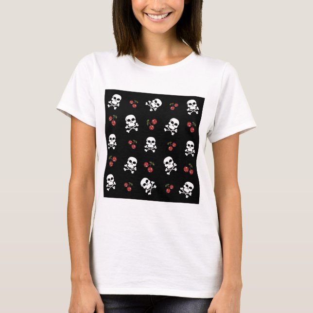 T-shirt RAB Rockabilly Skuls et Cerises sur Noir (Devant)