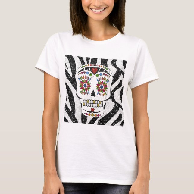 T-shirt RAB Rockabilly Sugar Skull on Zebra (Devant)