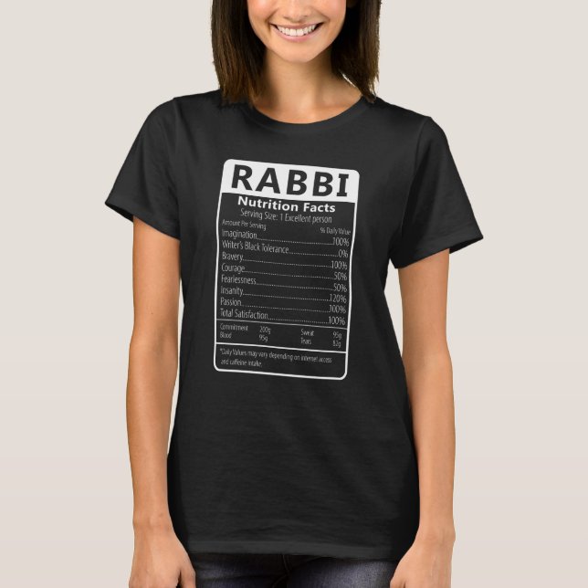 T-shirt Rabbi Nutrition Facts Sarcastic Graphic Humor (Devant)