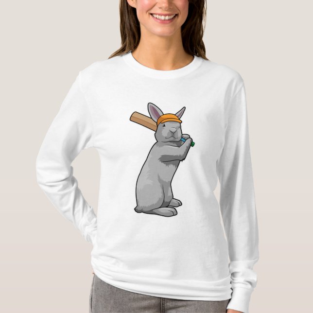 T-shirt Rabbit au cricket avec chauve-souris de cricket (Devant)