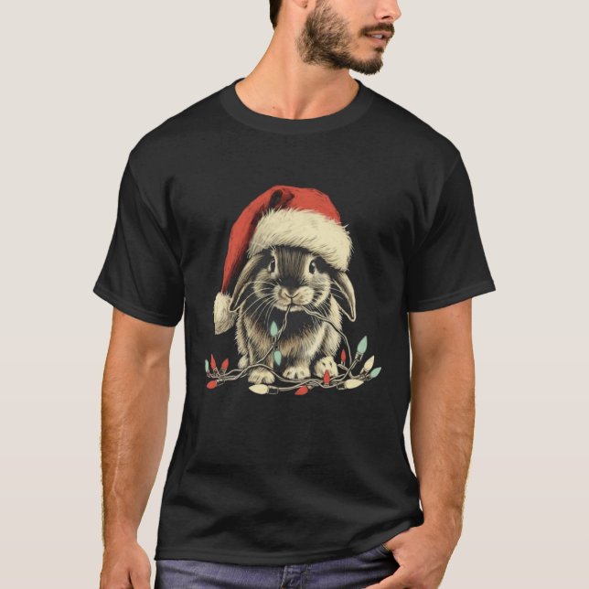 T-shirt Rabbit Bunny Chew Christmas Light Xmas Holiday  (Devant)