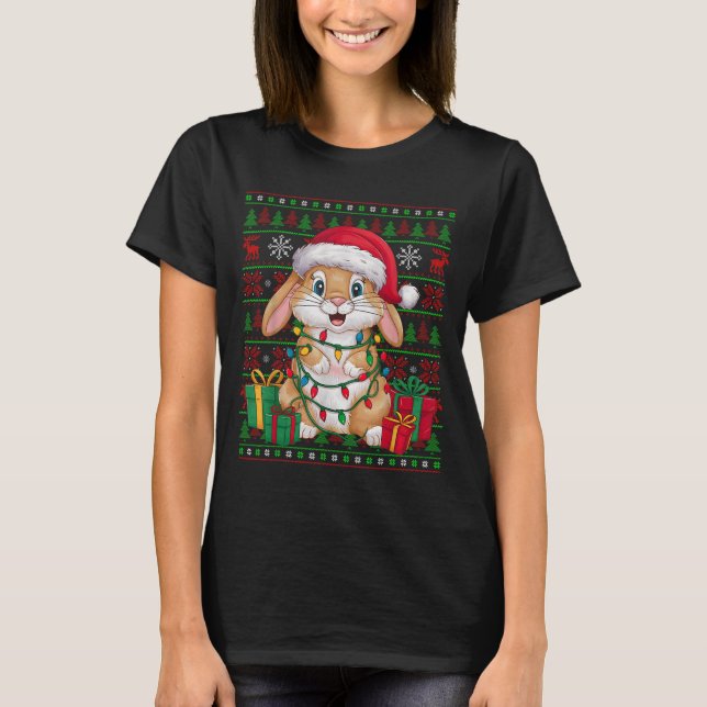 T-shirt Rabbit Bunny Xmas Lights Ugly Santa Hat Bunny Chri (Devant)