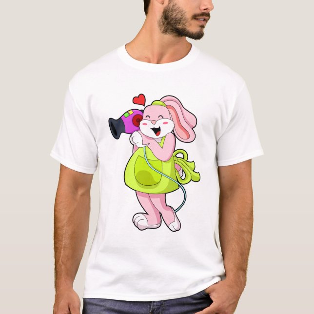 T-shirt Rabbit comme coiffeur avec sèche-cheveux (Devant)