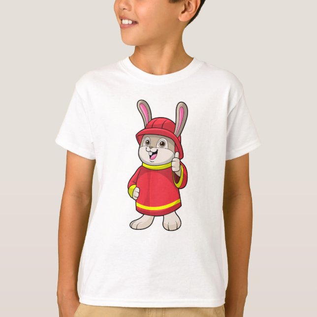 T-shirt Rabbit comme pompier avec casque (Devant)